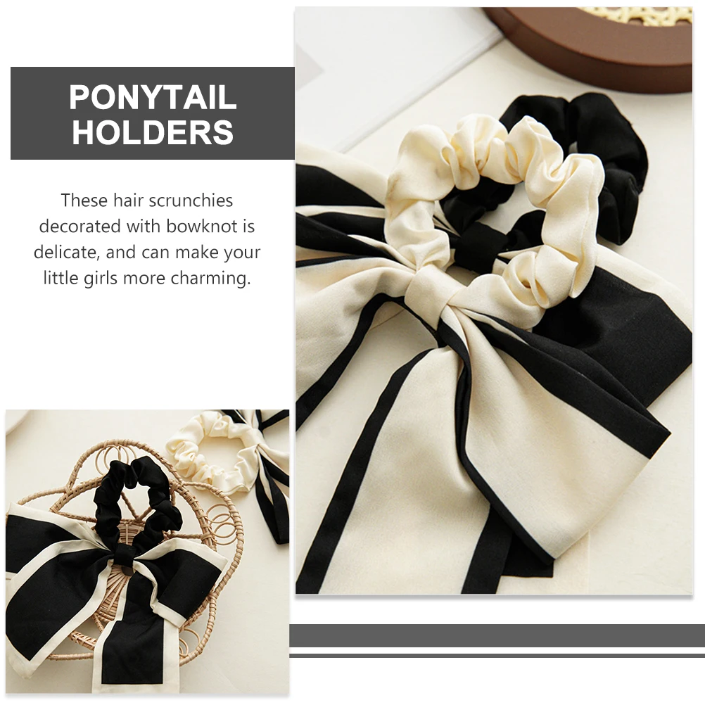 

4Pcs Large Wide Floral Fabric Hair Scrunchies Bowknot Elastic Ponytail Holders Decorative Hair Accessories For Girls