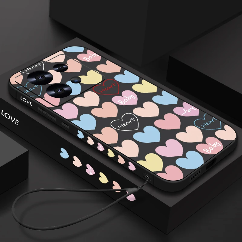 Colored Love Hearts Lanyard Case For Xiaomi Redmi Note 13 12 Pro 5G 11 10 14 Poco F6 X6 X5 Mi 11 Lite 5G NE 11T 13T Pro Cover