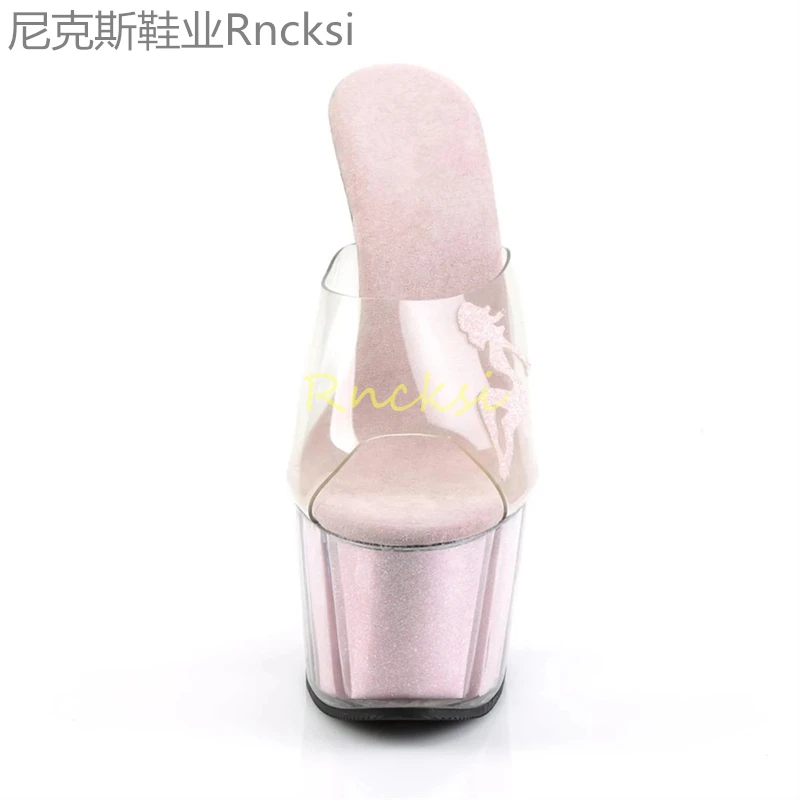 17cm Slippers women wear summer versatile high-heeled stiletto fish mouth super high-heeled sandals.