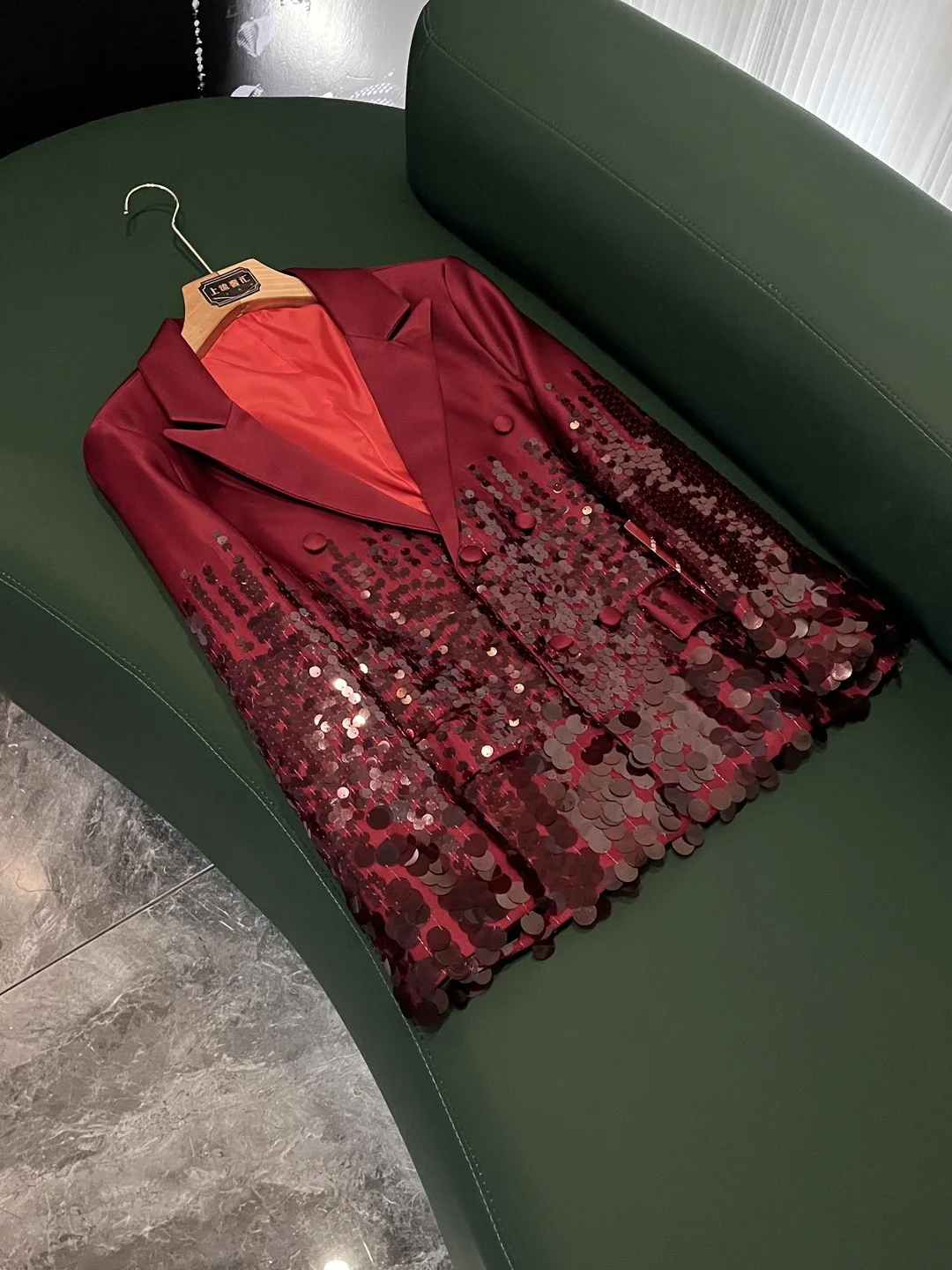 

Red Sequin Performance Suit Set Women's Slim Fit High End Faion ow Clothes Iron Free X238 Ele European Sle Long Sve