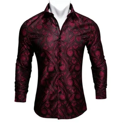 Barry.Wang-camisas de manga larga con estampado 3d de Cachemira para hombre, camisas de flores informales de lujo, camisa de vestir ajustada, tops