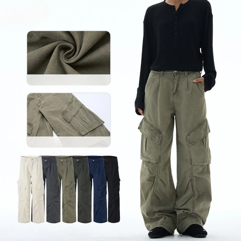 Men Casual Loose Cargo Pants 2026 Spring Men  Wide Leg Pants Workwear Retro Trousers Man  Design Straight Pants