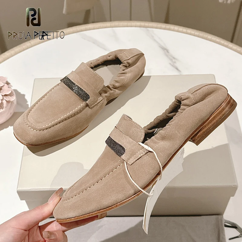 

Kid Suede Flat Single Shoe Slip on Deep Mouth Gray Brown Daily All Match Casual Loafers Round Toe High End Fashion Comfort Mules