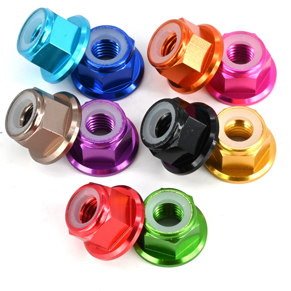Metric Thread Aluminium Alloy Flange Nylon Lock Nut M2 M2.5 M3 M4 M5 M6 M8 Colorful Anodized Self-locking Hexagonal Nylock Nuts
