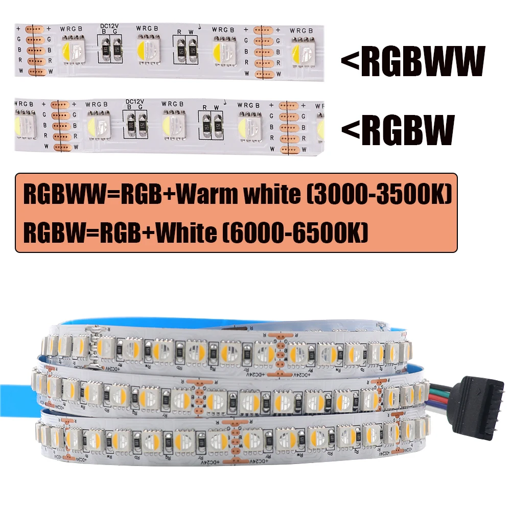 4 Colors In 1 Chip RGBW LED Strip 12V 24V 60 108 120 Leds/M RGBWW TV BackLight Room Decor Flexible Ribbon Tape Rope Light
