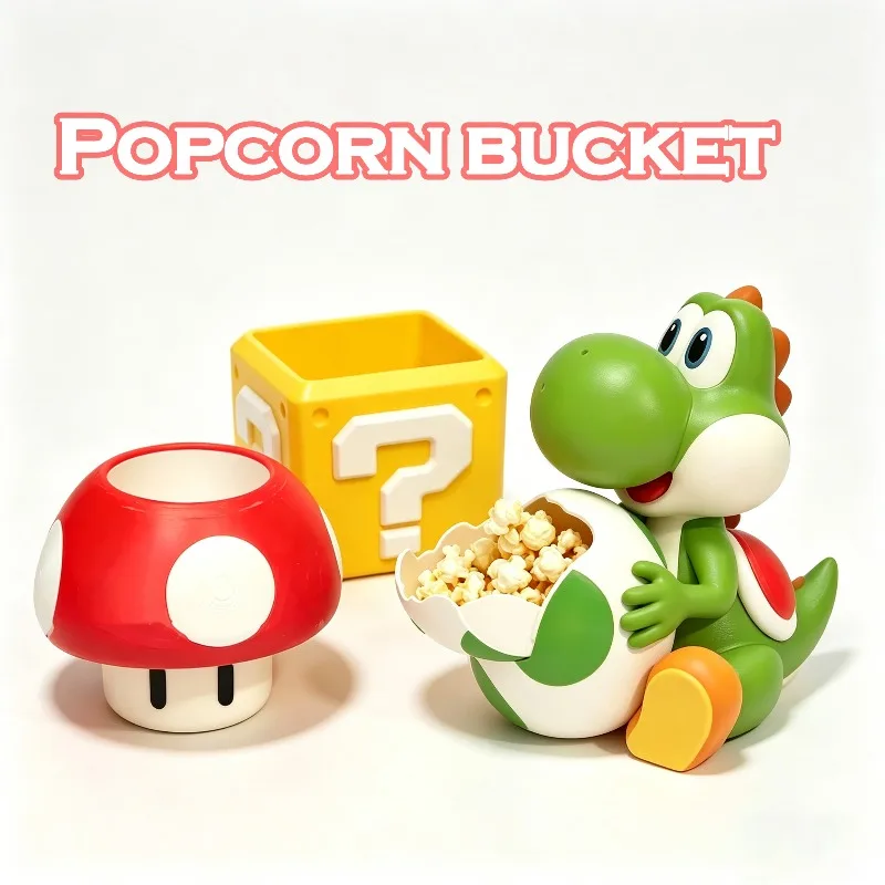 Cubo de Palomitas de Maíz con Forma de Dinosaurio Súper Lindo, Cubo de Palomitas de Maíz Yoshi, Cubo con Forma de Hongo Yoshi — Imprescindible para Noches de Cine