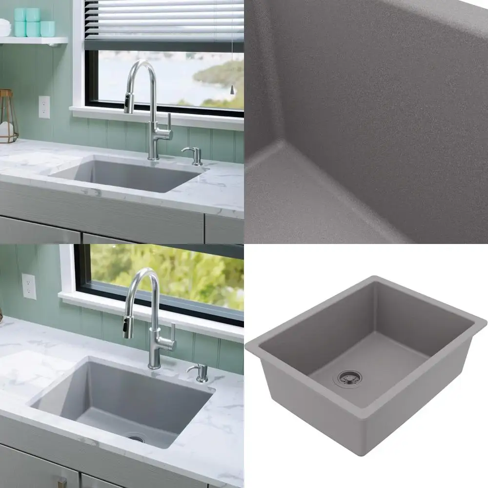 

QU-820 Undermount 24.38 in Single Bowl Quartz Kitchen Sink in Grey