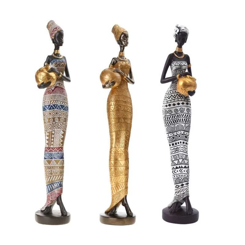 

African Woman Sculpture Exotic Tribal Lady Sculptures Resin Girl Figurines Home