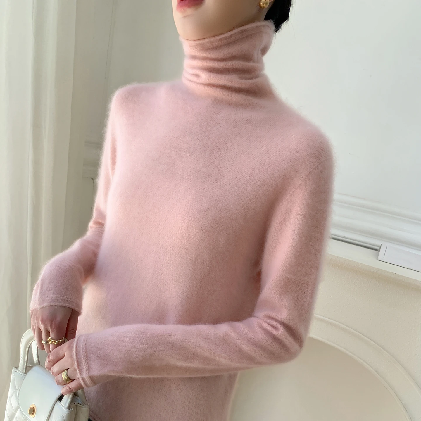 

Осень/зима женский свитер из 100% чистого кашемира, повседневный вязаный пуловер, водолазка, облегающие топы, базовый джемпер с ворсовым воротником, женский