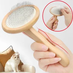 Brosse de toilettage pour animaux de compagnie avec manche en bois, peigne pour chien, peigne à manche confortable pour chats, ouverture des nœuds, épilateur pour chiens, produits pour animaux de compagnie