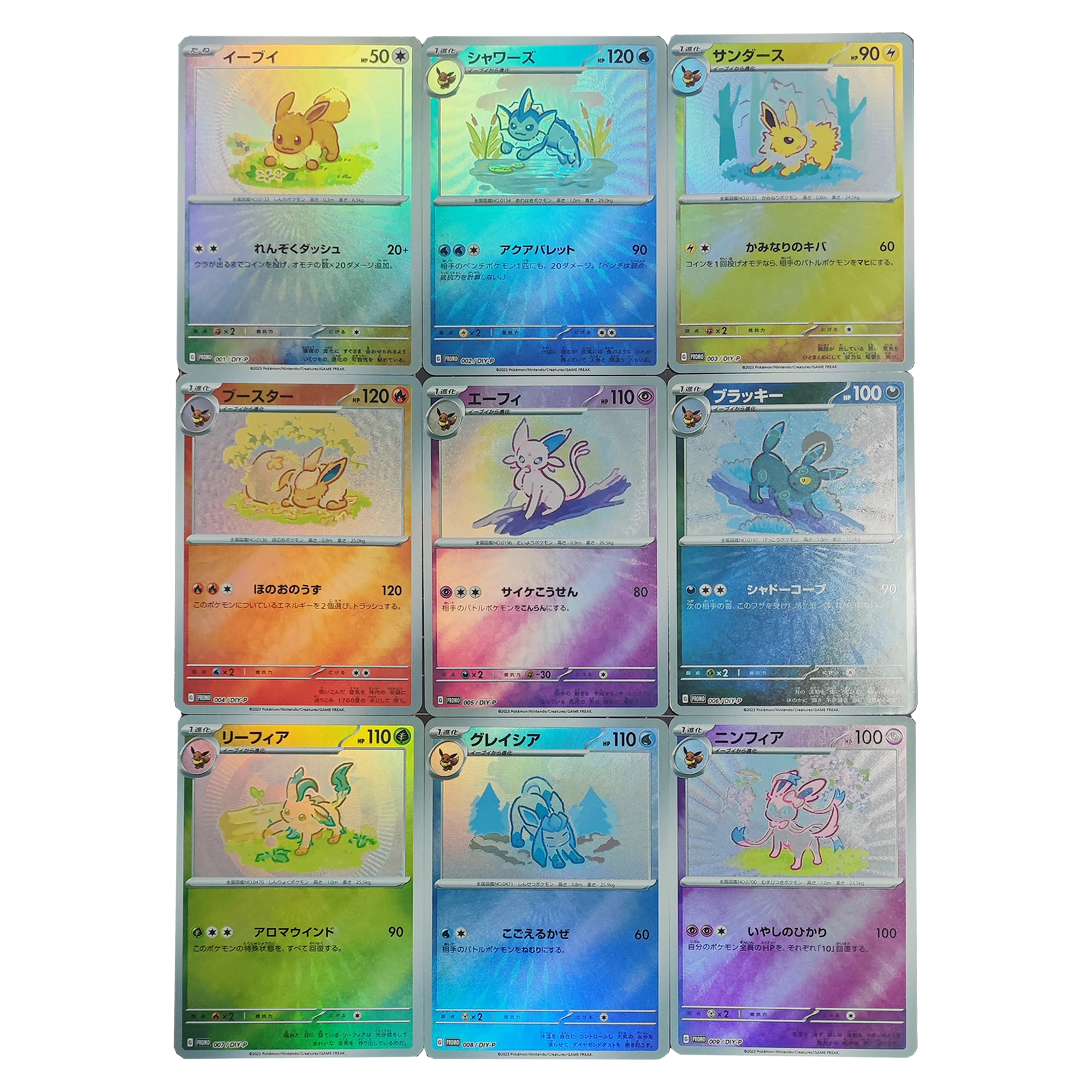 

9Pcs/set Diy Pokemon Ptcg Cute Eevee Collection Card Hand Painted Eevee Evolutionary Form Refraction Color Flash Card Gift Toys