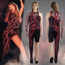 Taylor Cosplay Swift Eras Tour Costume Sexy Black One-legged Jumpsuit Halloween Costume Bodysuit for Adult Women Gilrs