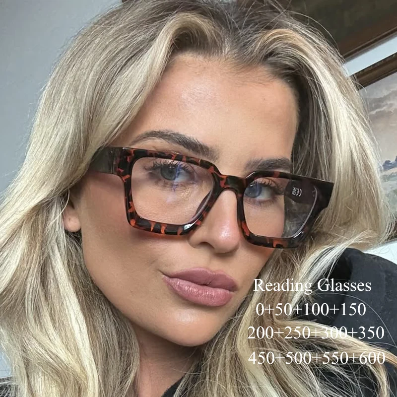 Classic Thick Square Frame Reading Glasses for Women Oversized Clear Lens  Anti Blue Light Prescription Eyeglasses Fashion TR90