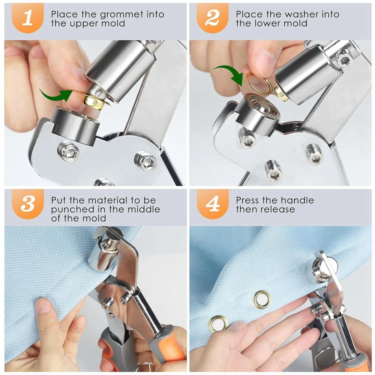그로밋 도구 키트, 타프, 원단 및 가죽용, 구멍 펀치 및 500 개 아일렛, 3/8 인치 아일렛 플라이어 도구 (10mm)