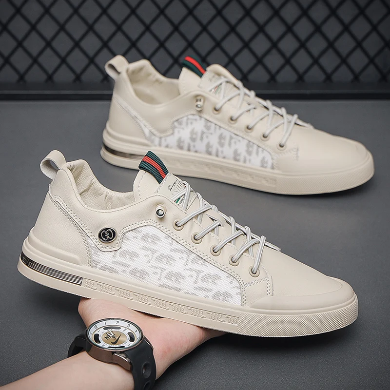 

New Fashion Men Leather Casual Shoes Lightweight Breathable Flats Shoes Luxury Men's Outdoor Walking Sneakers 2025 New Men