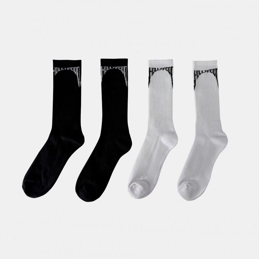 High Street Dark Ro Socks Men's and Women's Autumn Winter Black White Stock