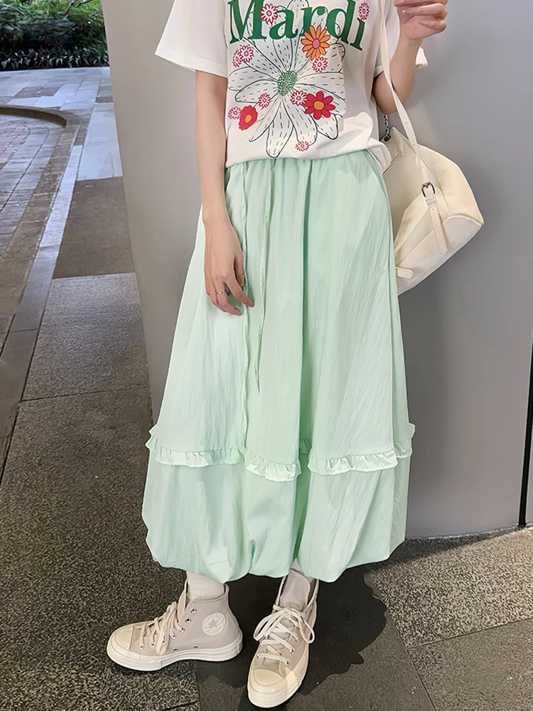 レディースサマーサンプロテクションバッドスカート - ハイウエストのゆったりとしたミディ丈スカート、お腹を隠す