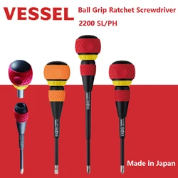 VESSEL 2200 Ball Grip Ratchet Screwdriver with Replaceable Shank for Phillips and Slotted Screws for Electrician Repair HandTool