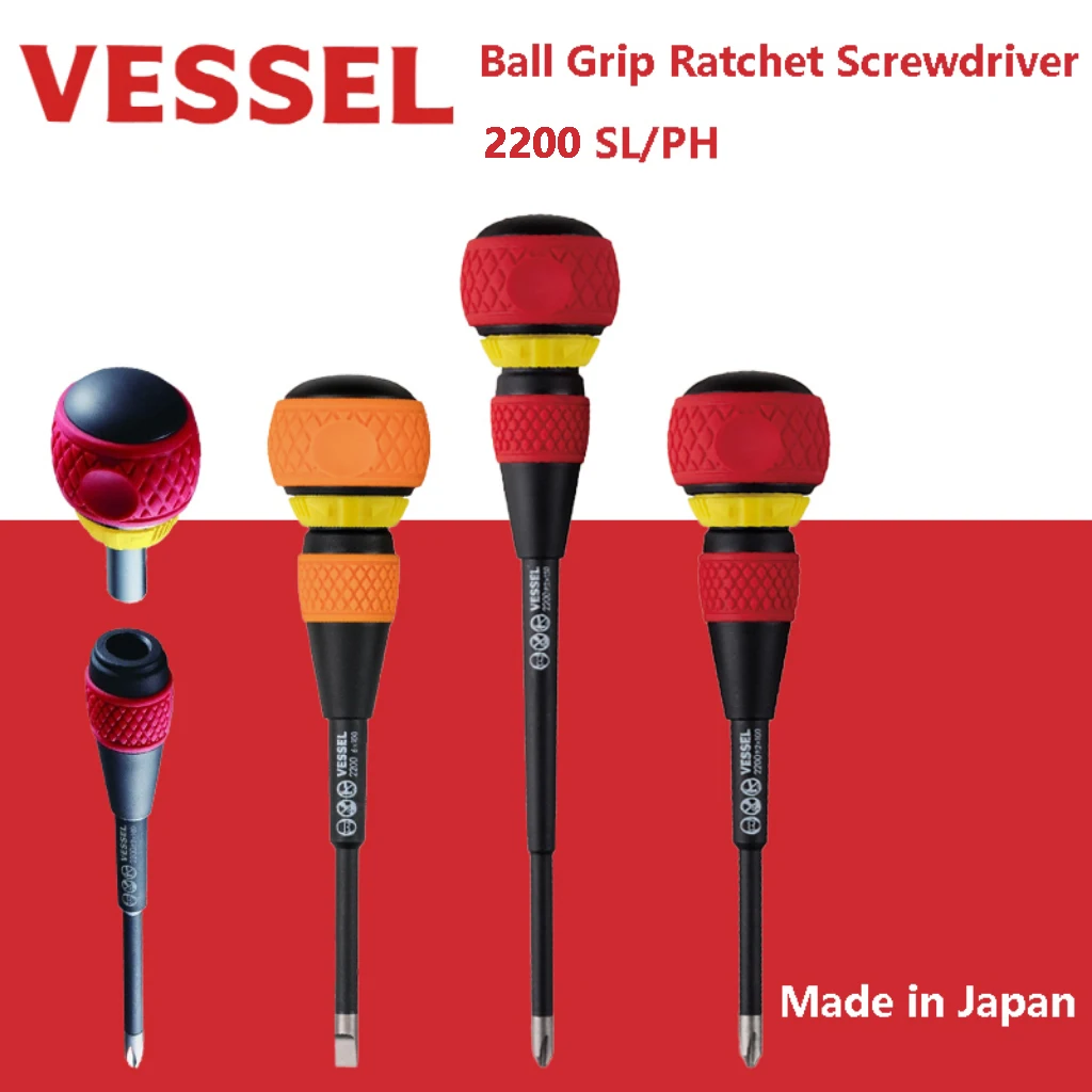 Vessel-chave de Fenda de Catraca com Haste Substituível Phillips e Parafusos com Fenda Eletricista Repair Handtool 2200 Ball Grip