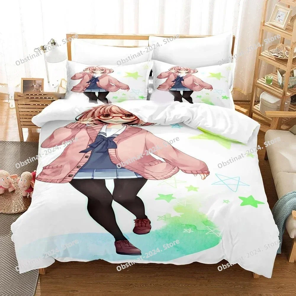 Anime Beyond the Boundary Mirai Kuriyama Bedding Set Printed Comforter Quilt Bed Cover Pillow Case 3 Pieces Sets Kids Adult Size