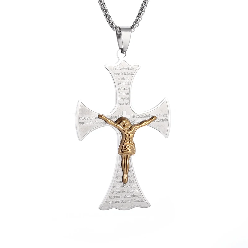 New Stainless Steel Passion Cross Pendant Christian Scripture Necklace Men Ladies Prayer Amulets Jewelry Accessories Wholesale