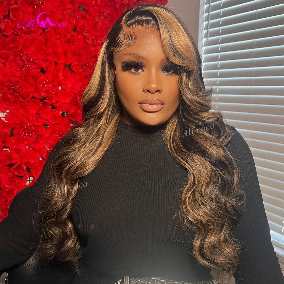 

180 Density Blonde Highlights with Dark Roots 13x6 Lace Front Human Hair Wigs for Women Black Colored 5x5 Lace Closure Body Wave