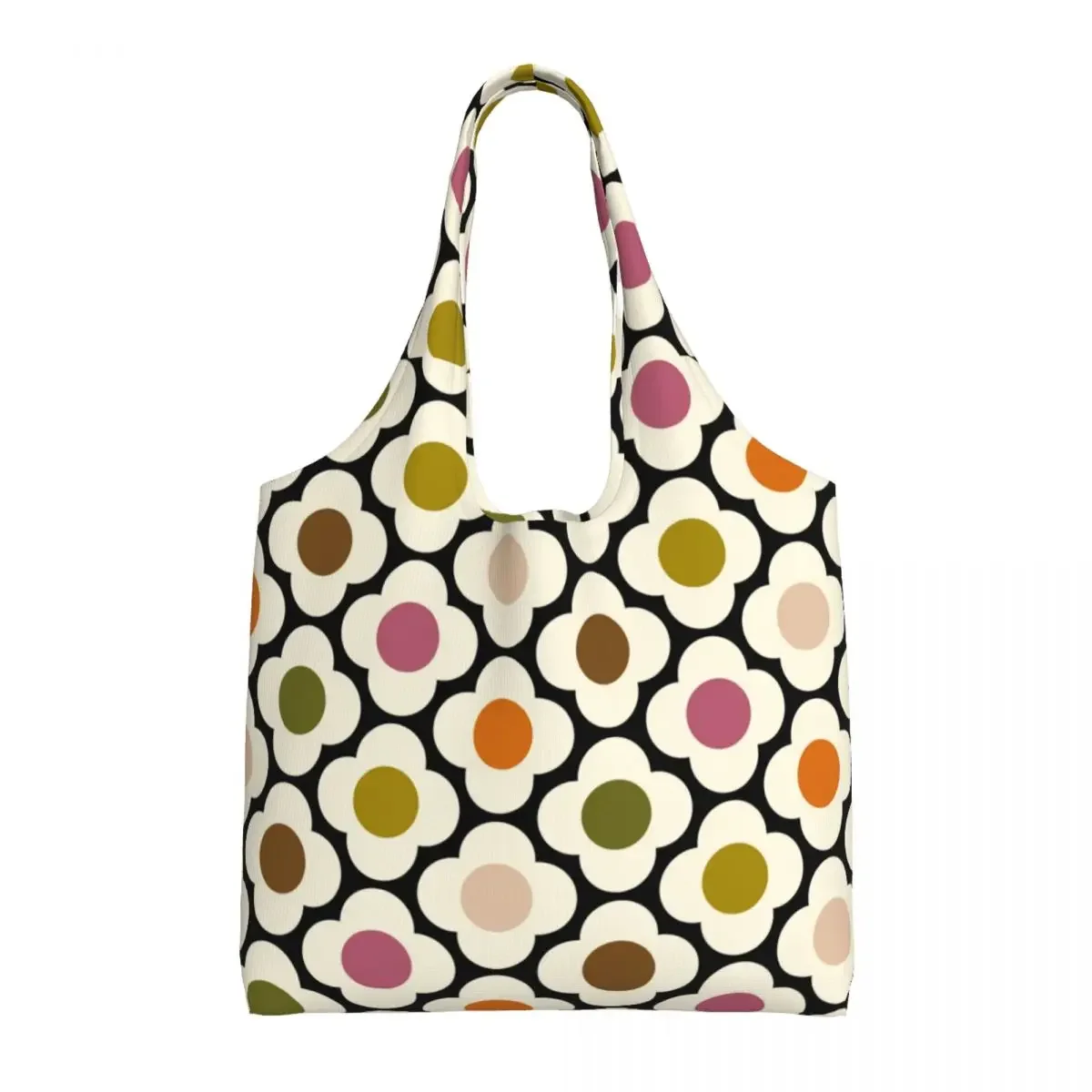 Custom Orla Kiely Spot Flower Ditsy Red Multi Shopping Tote Bag Reusable Canvas Grocery Shopper Shoulder Bag Photograph Handbags