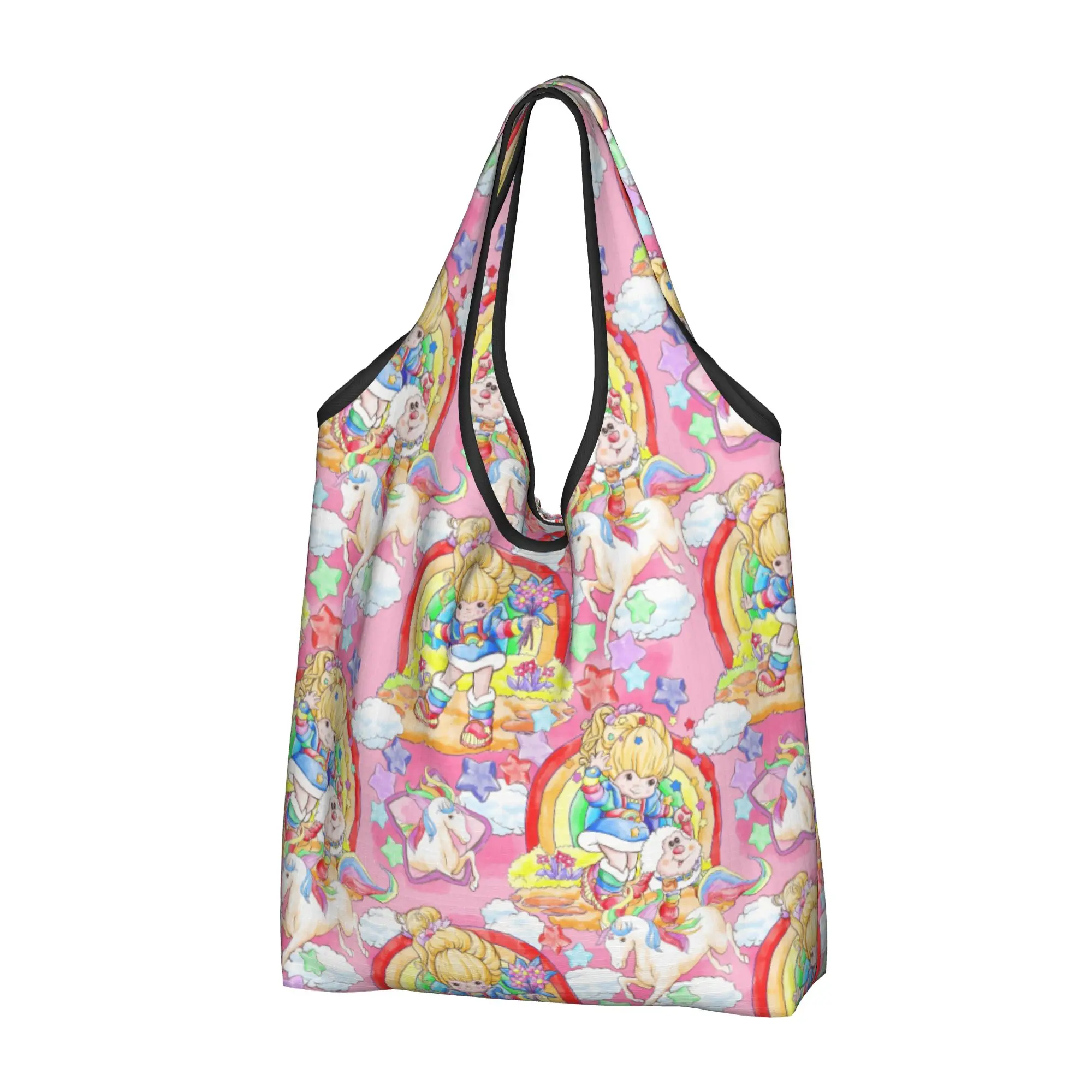 Custom Cartoon Cute R-Rainbows B-Brite Anime  Shopping Bag Women Portable Large Capacity Groceries  Tote Shopper Bags