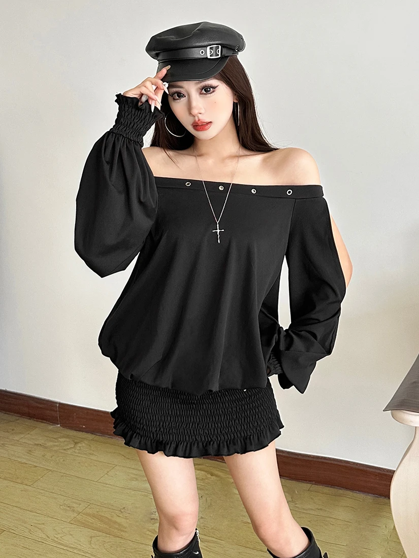 Dziwaczny, seksowny i szykowny top bez ramiączek z odkrytymi ramionami, damski, słodko-pikantny, wyszczuplający, dopasowany do ciała, długa spódnica, luźny krój.