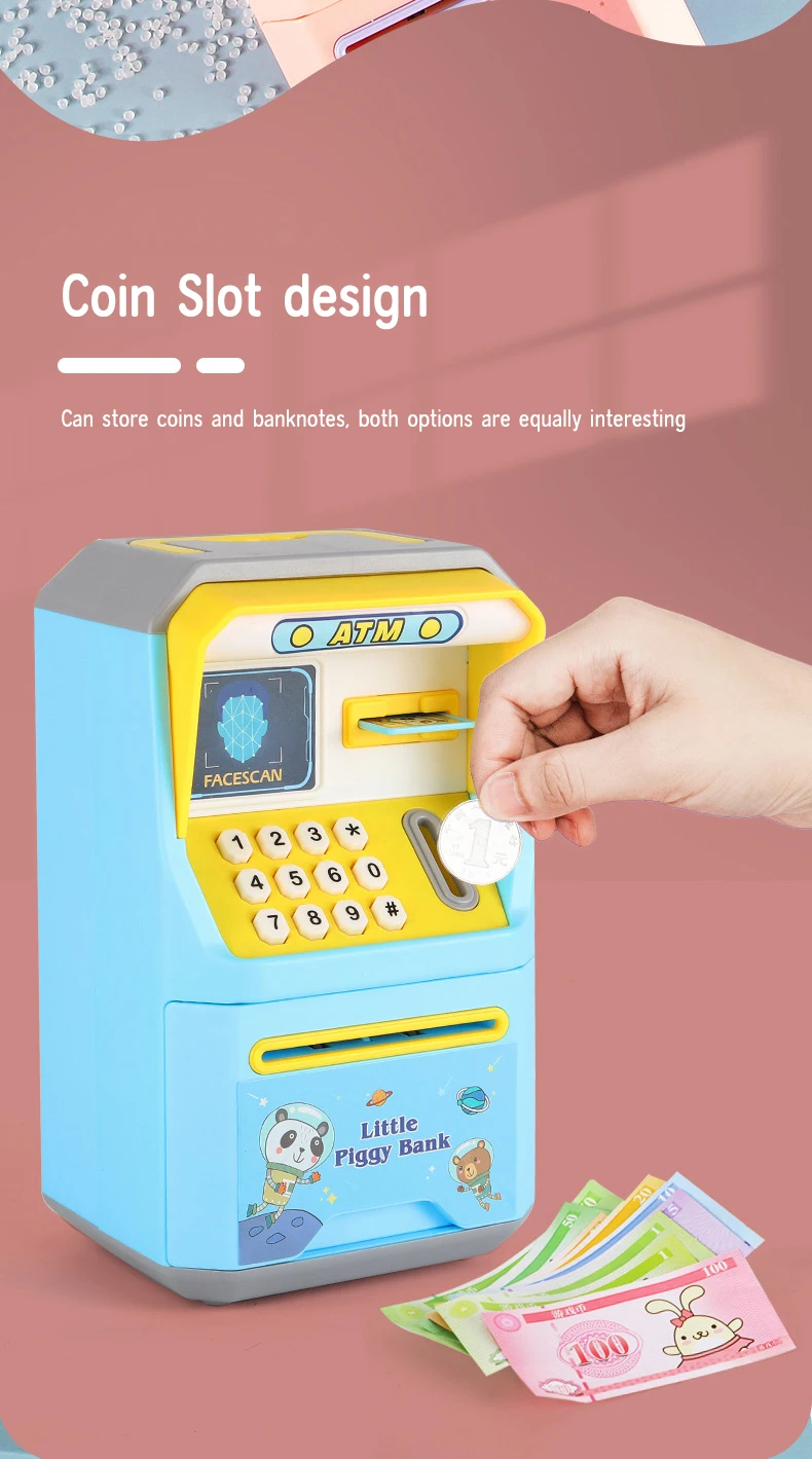 Banco de ahorro eléctrico, máquina ATM inteligente de gran escenario con canción de voz, bancos de ahorro simulados seguros automáticos para niños, regalos de cumpleaños