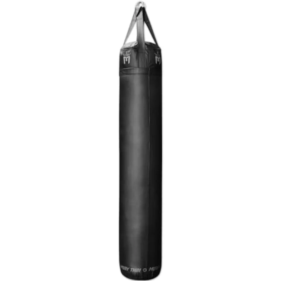 Muay Thai heavy bag for professional kicking and punching 110lb filled 6ft height durable vinyl exterior black color tear-resis