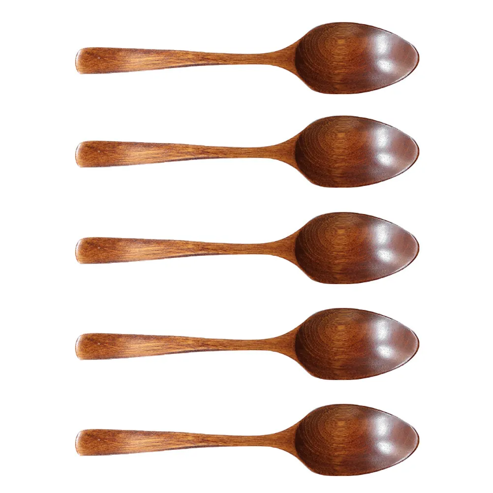 Juego de 5 Cucharas de Madera Maciza Nanmu, Pulidas a Mano, para Sopa, Cereal, Arroz Frito, Curry, Cocina Coreana y Japonesa