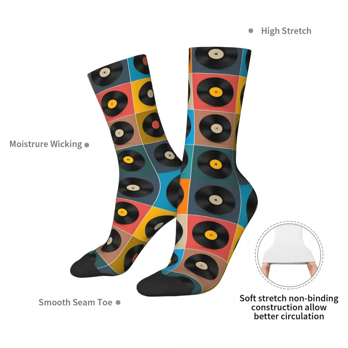 Calcetines de disco de vinilo para hombre y mujer, medias Súper suaves, calcetines largos, calcetines con póster de música, Harajuku, accesorios para todas las estaciones, regalos