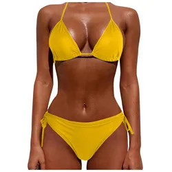 Summer Lightweight Spicy Girl Bikini Swimsuit Women'S Sexy Fashion Swimsuit Solid Color High Waist Gold Lock Bikini Swimsuit