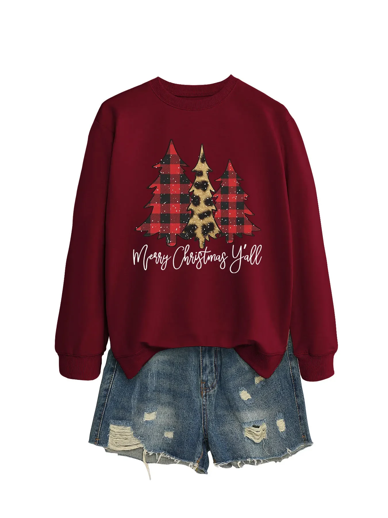 女性の秋冬トレーナー女性クリスマスツリープリント長袖トップスレディースカジュアル O ネックプルオーバー婦人服