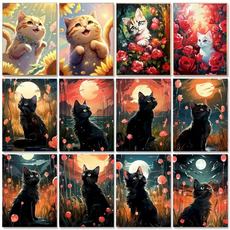

CHENISTORY Oil Painting By Numbers For Adults Kit Animal Cat Acrylic Paint Coloring By Numbers For Home Decors Diy Gift