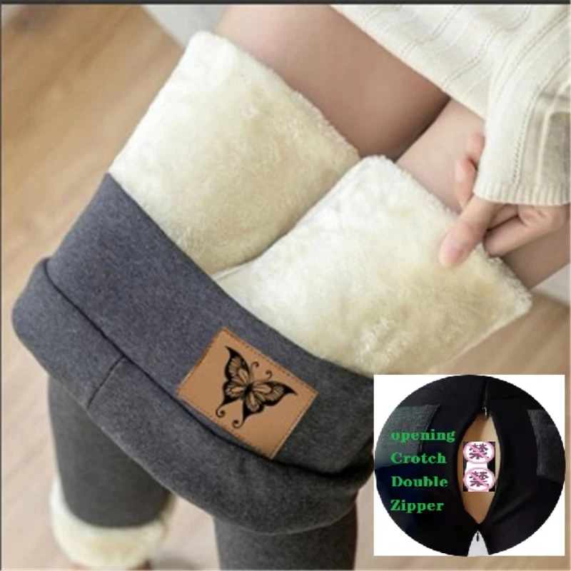 

2022 open crotch Winter Thicken Lambwool Leggings Women Warm Fleece Lined Thermal Ankle-Length Pants Sexy Hight Waist Skinny