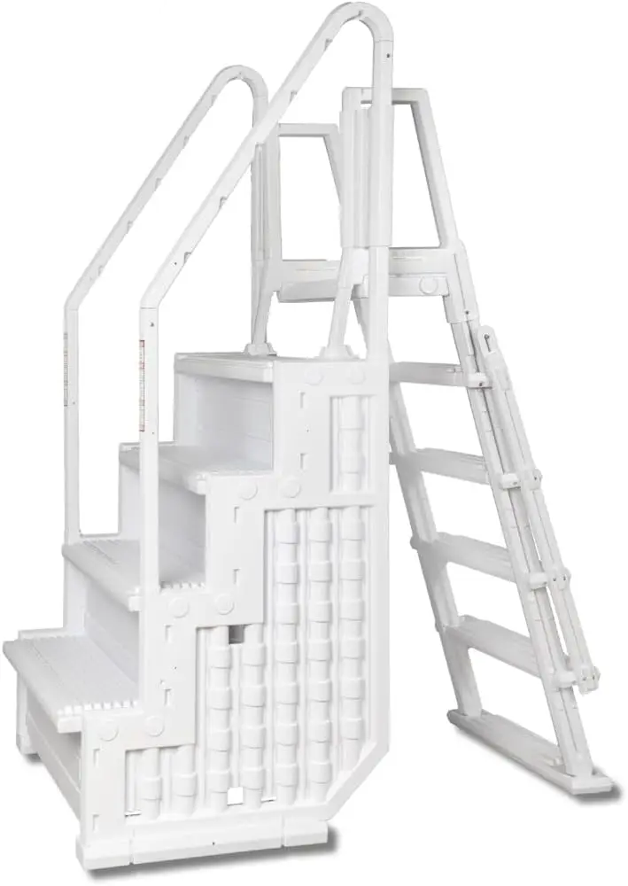 

Premium Step Ladder for 48’’ to 54’’ in. Above Ground Pools - Full Entry-Exit Pool Step System with Flip-up Outside Pool Ladder
