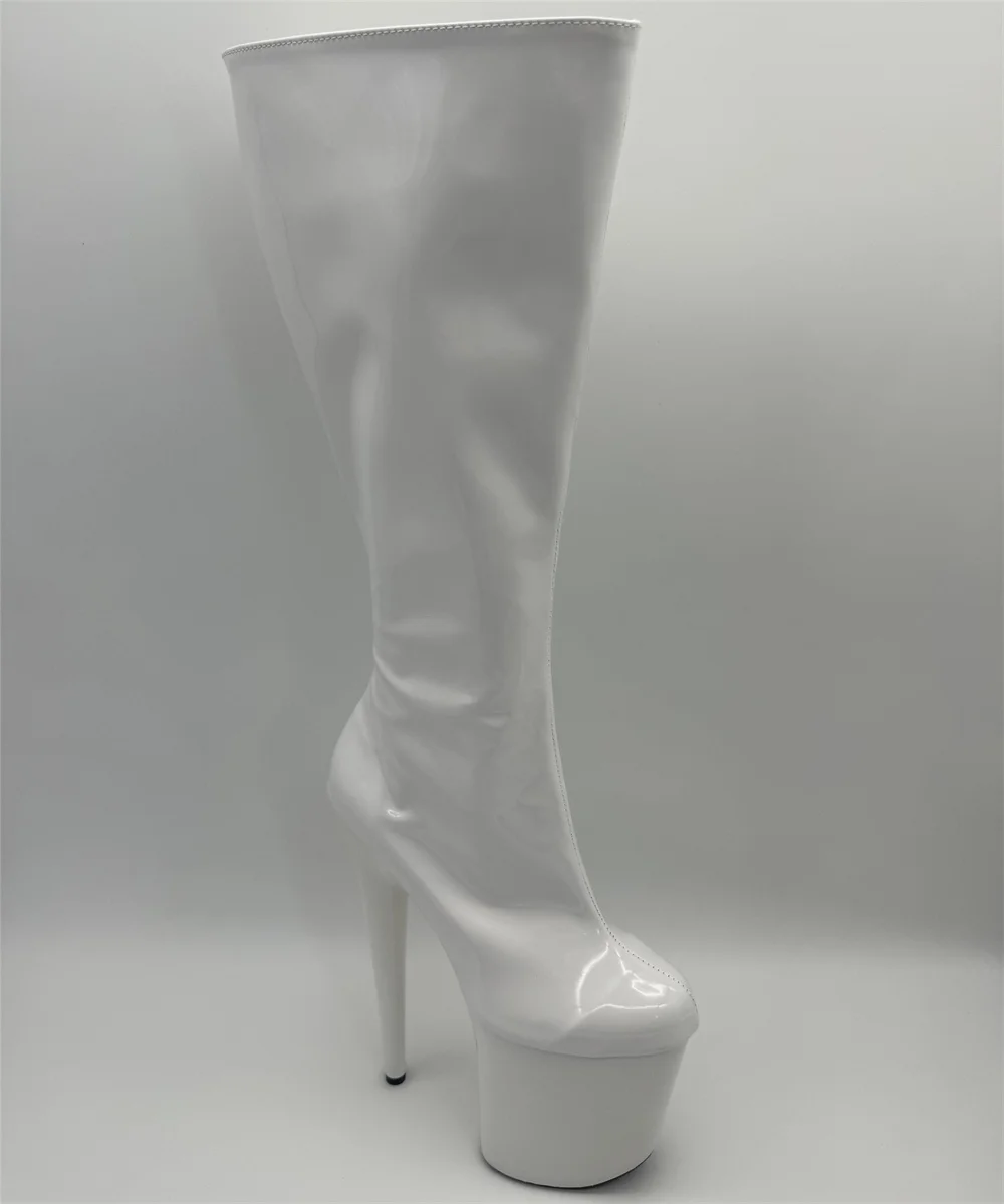 

20cm high heel shoes, leather and knee-high sexy boots, 8-inch flat-panel style baking paint boots