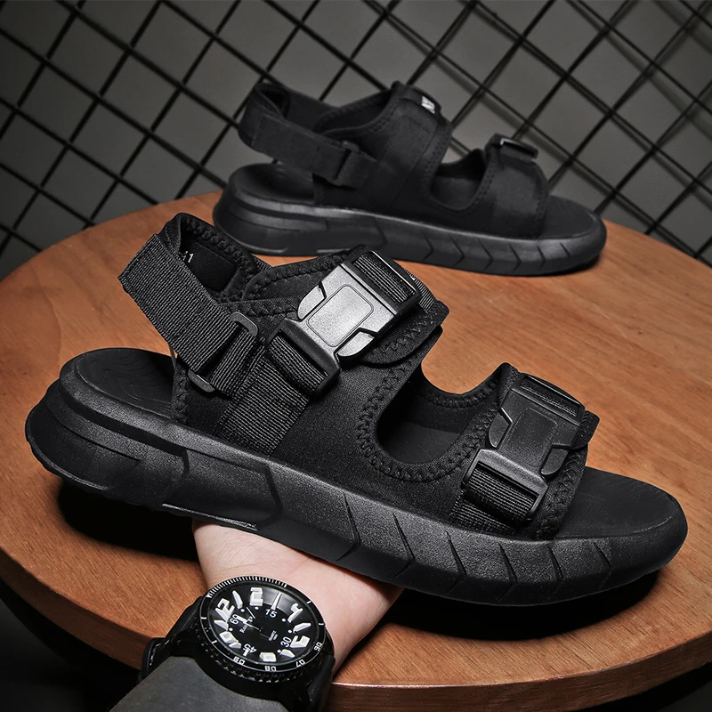 New Men Sandals Soft Comfortable Non-Slip High Quality Beach Vacation Mens  Sandals Summer Casual Flat Thick Soled Driving Shoes