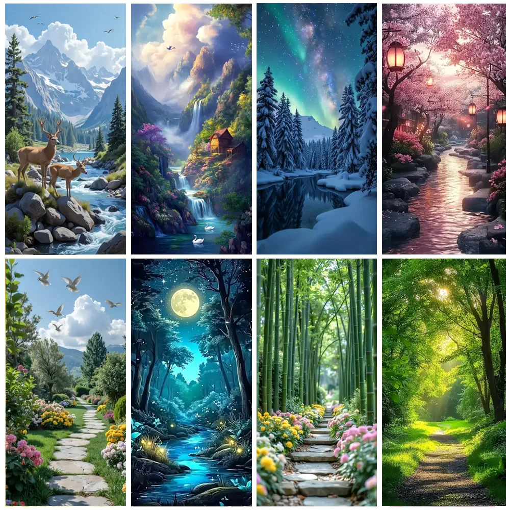 

Natural Scenery Theme Backdrop Forest Blue Sky Stream Door Banner Living Room Decoration Door Curtain Supplies Photo Studio Prop