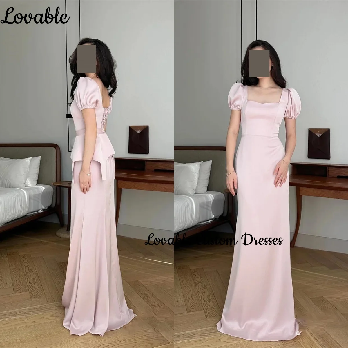 

Customized Dresses For Special Occasions Square Neckline A-Line Luxury Evening Dresses Floor-Length Ruffle Zipper Up Long Sleeve