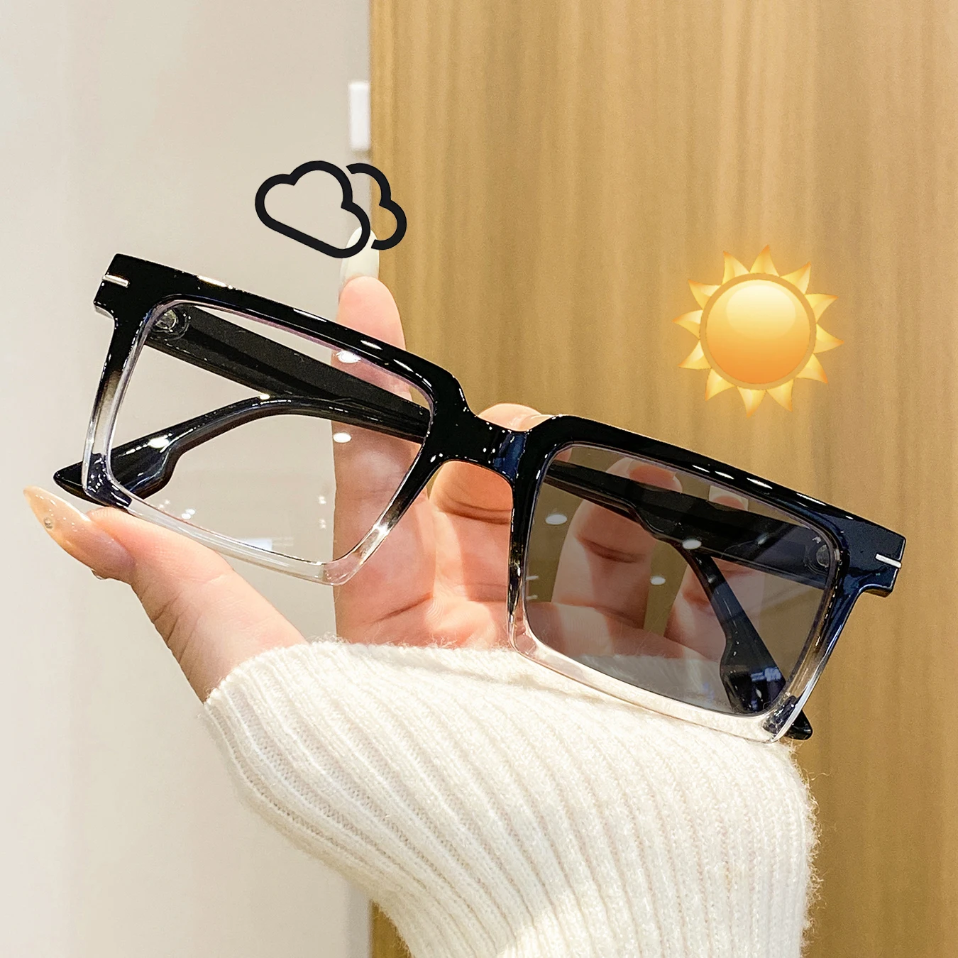 1 Pair of Women's Full-Frame Rectangular Photochromic Glasses, Warm and Vintage-Style, Elegant and Casual Fashion Glasses for Women, Suitable for Artistic Outings, Short Trips, Living Abroad, Cafes, and Small Gatherings