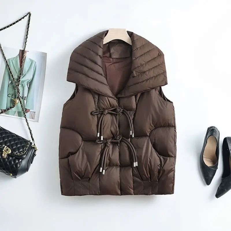 

Autumn Winter Short Vest Cotton Jackets 2026 New Women's Solid Sleeveless Lapel Button Chic Design Fashion Commuter Waistcoat