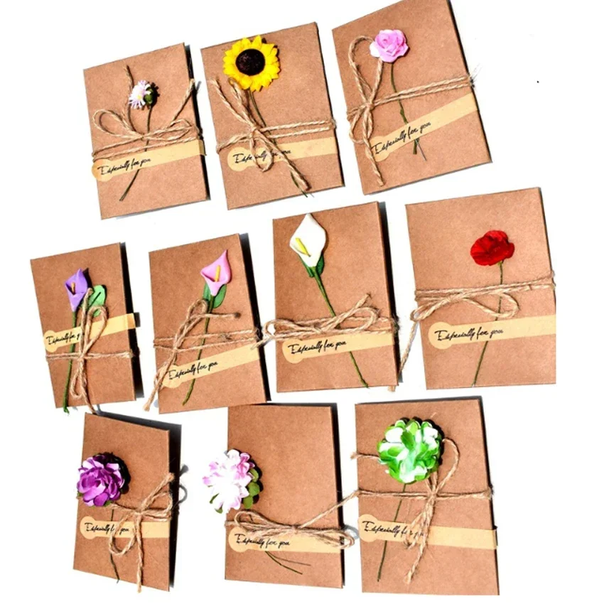 1pack new arrival Vintage Kraft Paper Flowers with envelope Postcard Greeting Card
