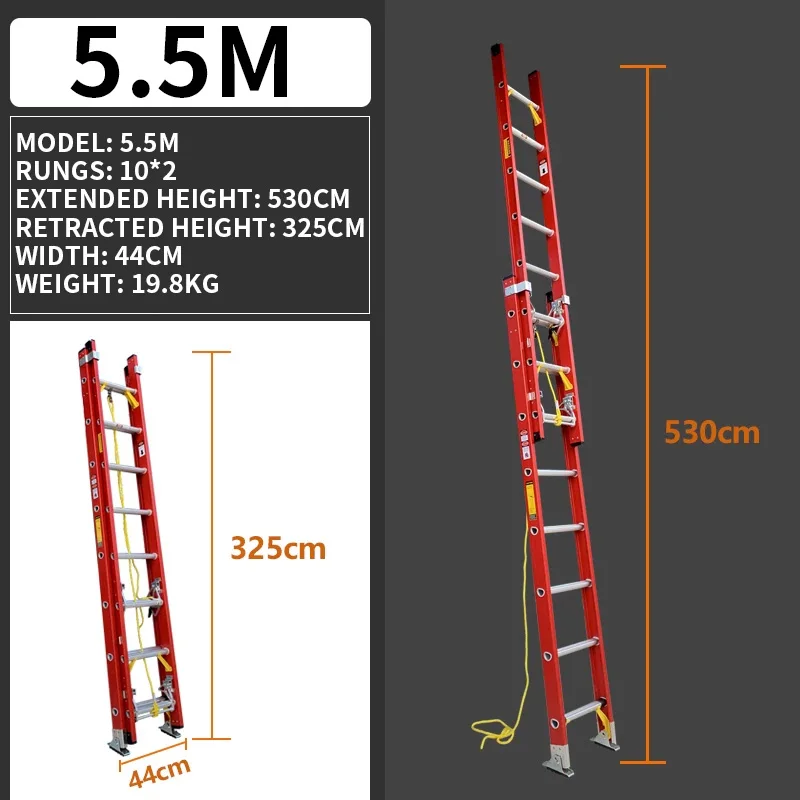 Insulated Ladder, Electrician's Telescoping Ladder, FRP Power and Household Ladder, Reinforced Engineering 2-Section(Customized)