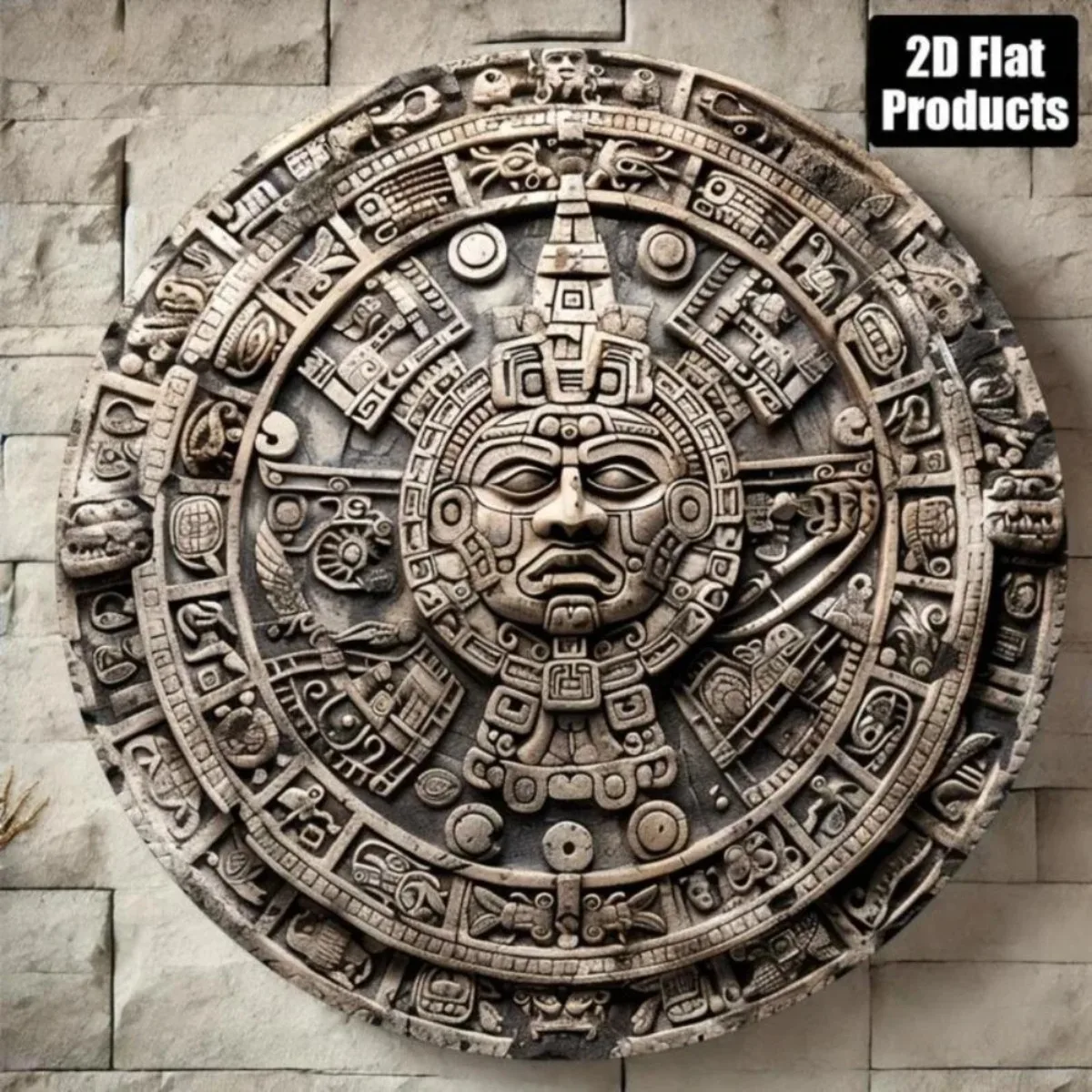 Kalendar Maya Seni Dinding Bulat |   Desain Azteca Rumit + Angka y Simbol Rom Klasik |   Barra Hiasan y Kafe dengan Nuansa Kuno