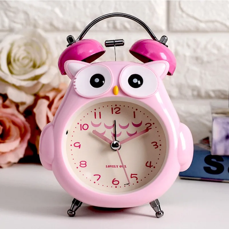 Cartoon Owl Mute Digital Wake Up Table Clock Home Decor Cute Totoro Ring Bell Metal Bedroom Quartz Alarm Clock with Night Light