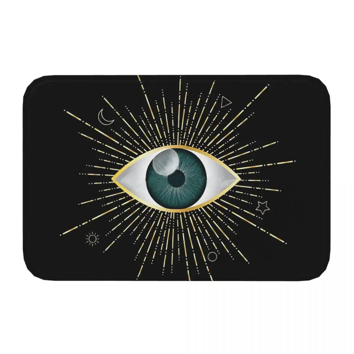 Evil Eye Gold Sun Moon Star Nazar Talisman Non-slip Doormat for Bathroom, Living Room – Eyelash Pattern Home Decor