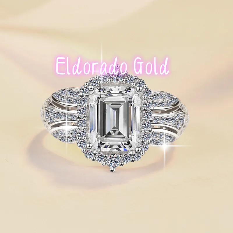 

Кольцо Eldorado Gold с муассанитом 3 карата изумрудной огранки, платина PT950, для женщин - Высококачественное, 3 карата, элегантная огранка, премиум-класс